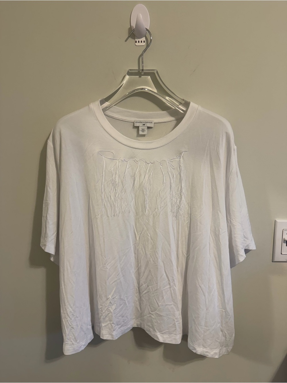 H&M X Anamika Khanna Crewneck Short-Sleeve Crewneck Tee with Fringe Text